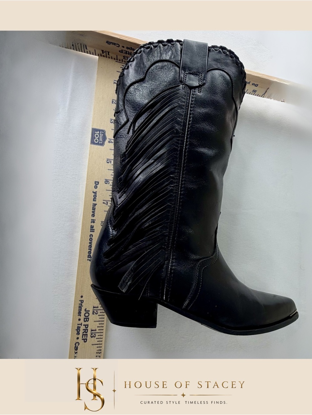 Acme Black Leather Fringe Cowboy Boots Size 7 Western Mid-Calf - Picture 11 of 12